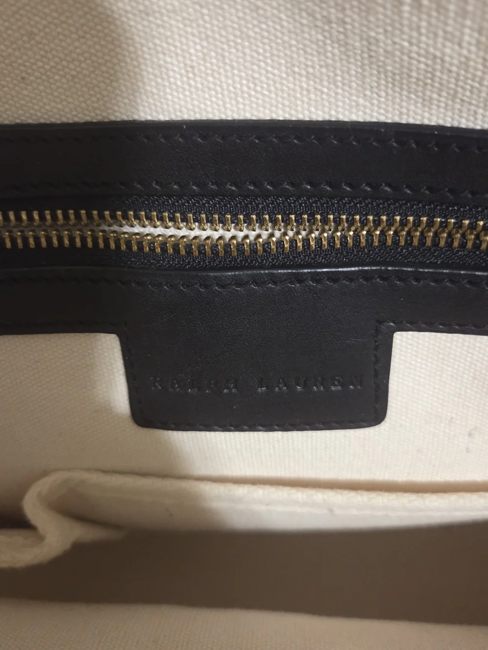 Ralph Lauren Canvas Tote Bag with Polo Player Embroidery - Black and Natural